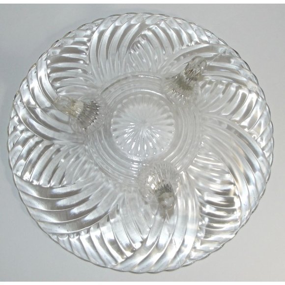 Vintage Clear 10" Glass Serving Bowl Swirl Spiral Pattern 3 Toed Footed Pedestal - Picture 5 of 10